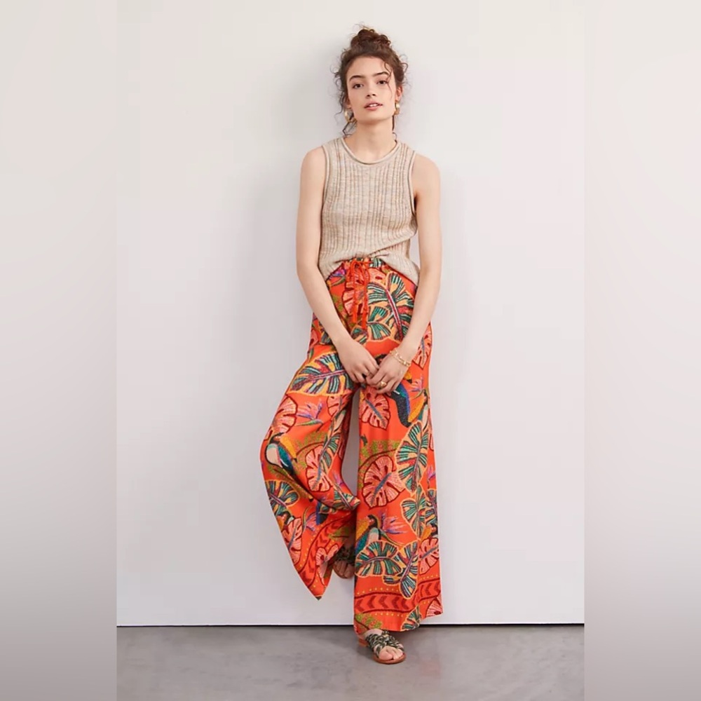 FARM RIO Birdie Wide-leg Pants In Orange Size S